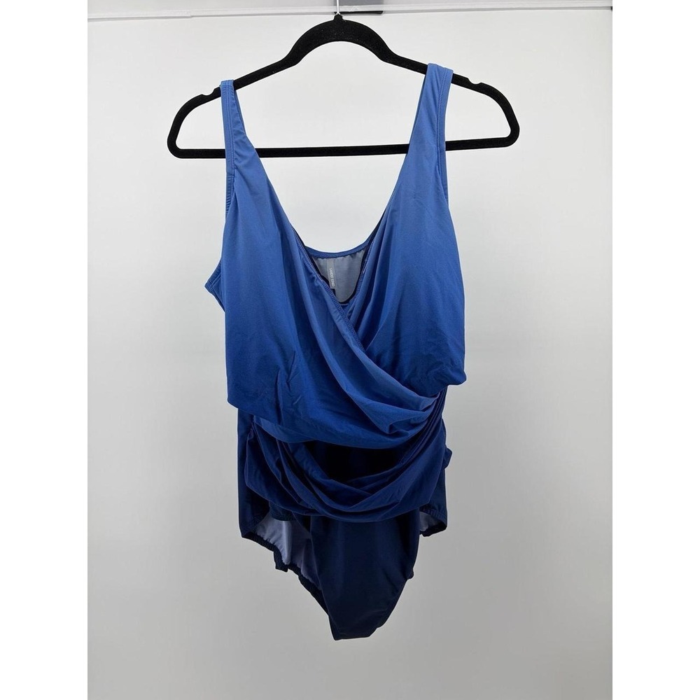 Lands' End Navy and Light‎ Blue One-Piece Supportive Swimsuit, Women Size 20W DD